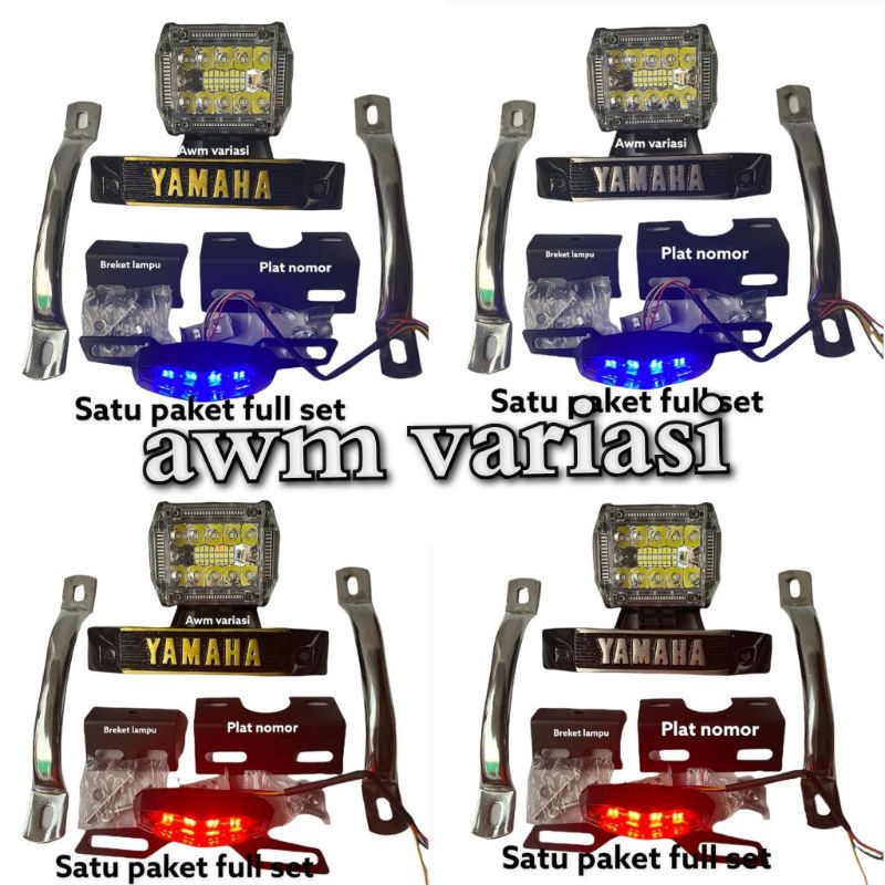 paket lampu LED tembak 18 mata 3 senja  rx king set kumisan breket dudukan plat nomor dan lampu stop mini RX king