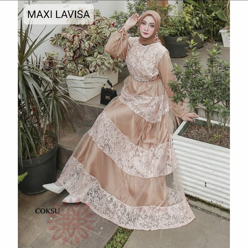 PCS MAXY LAVISA BRUKAT FASHION PAKAIAN WANITA DRESS GAMIS MAXI ED