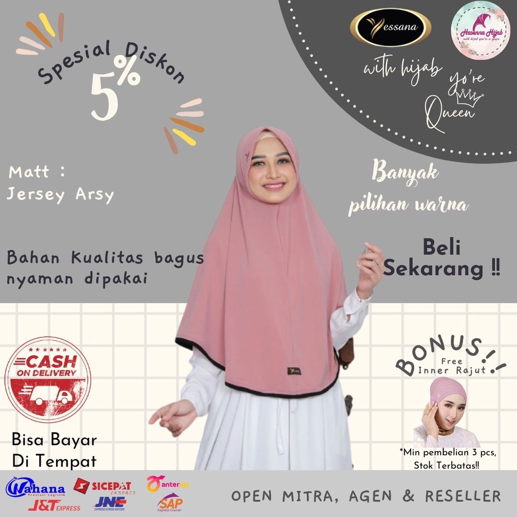 Kerudung Syar'i Yessana Hijab Bergo Sofia Instan Ped Antem Jersey Arsy Variasi List Pinggir