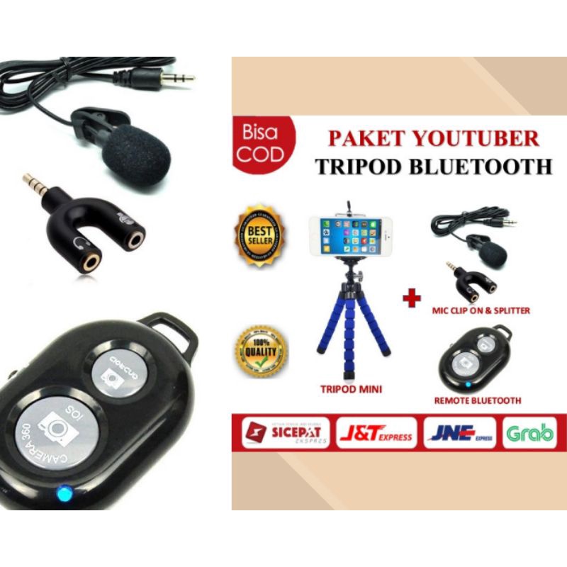 mix youtuber- PAKET YOUTUBER VLOG ALAT REKAM REKAMAN - MIC CLIP ON AUDIO U REMOTE TOMSIS