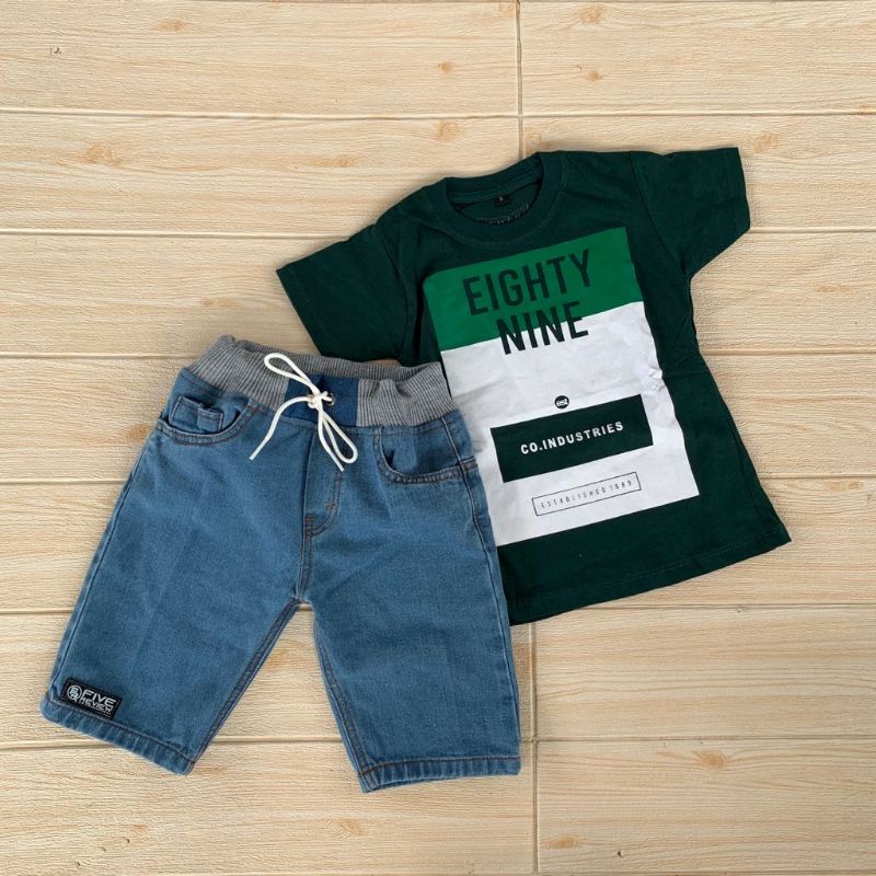 Setelan Jeans Anak Laki Laki Kaos Distro Anak Laki Baju Anak Cowo 1-12 Tahun AKP Marun Setelan Anak Laki Laki Import 10 11 12 Tahun Terlaris Terbaru-Biru Muda_Gaz Army