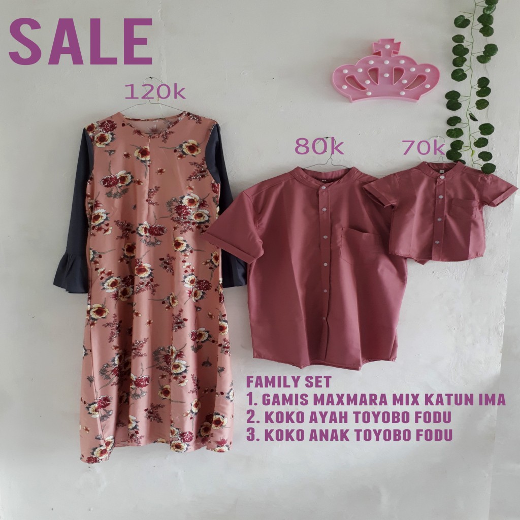 SALE Family Set Baju Koko Couple Ayah Anak Gamis Dusty Pink
