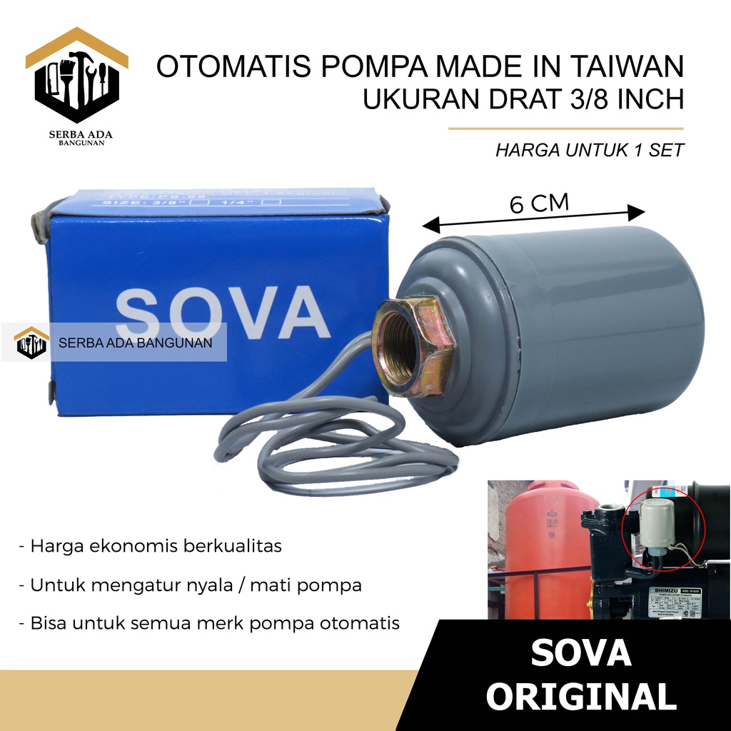 Otomatis Pressure Switch Sova PS-88 (Otomatis Pompa) 3/8&quot; 1/4&quot;