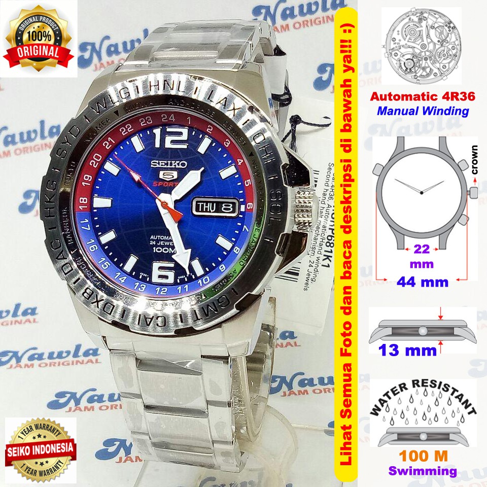 Seiko 5 Sports SRP681K1 Automatic Blue Dial - Jam Tangan Pria SRP681