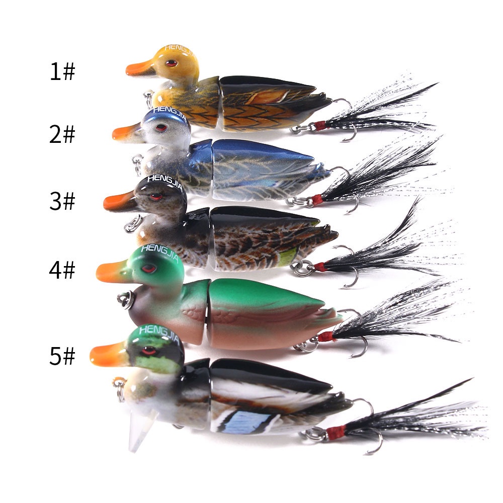 HENGJIA 1PCS Bionic Bait 2 Segement Fishing Lure 7cm10g Simulation Duck Shape Hard Fishing Baits With Feather Hook