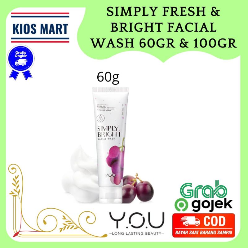 You Hy! Amino Facial Wash | Brightening | Hydrating | Anti Acne | Oil Control 100g-Simply Bright 60g FW