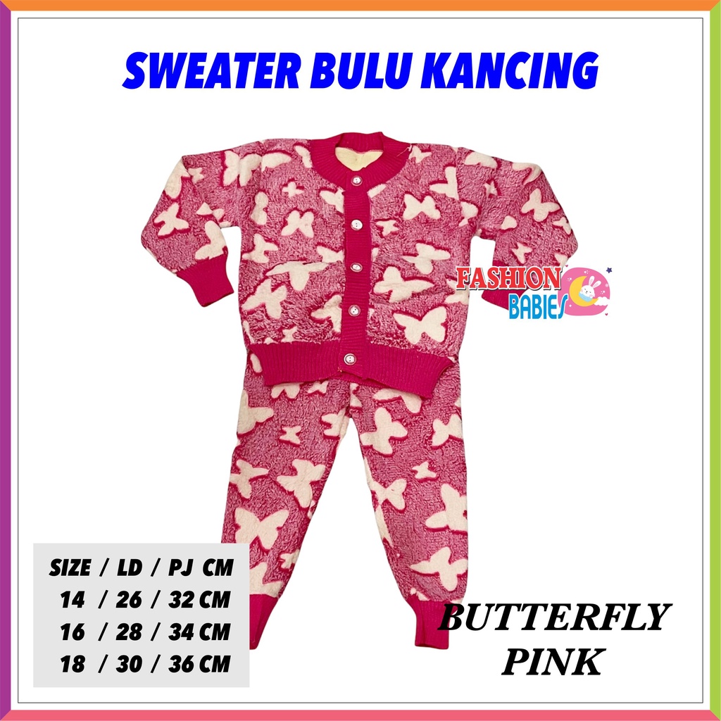 ❤ Fashionbabies ❤ SETELAN BULU IMPORT KANCING 0-2 TH MOTIF BARU