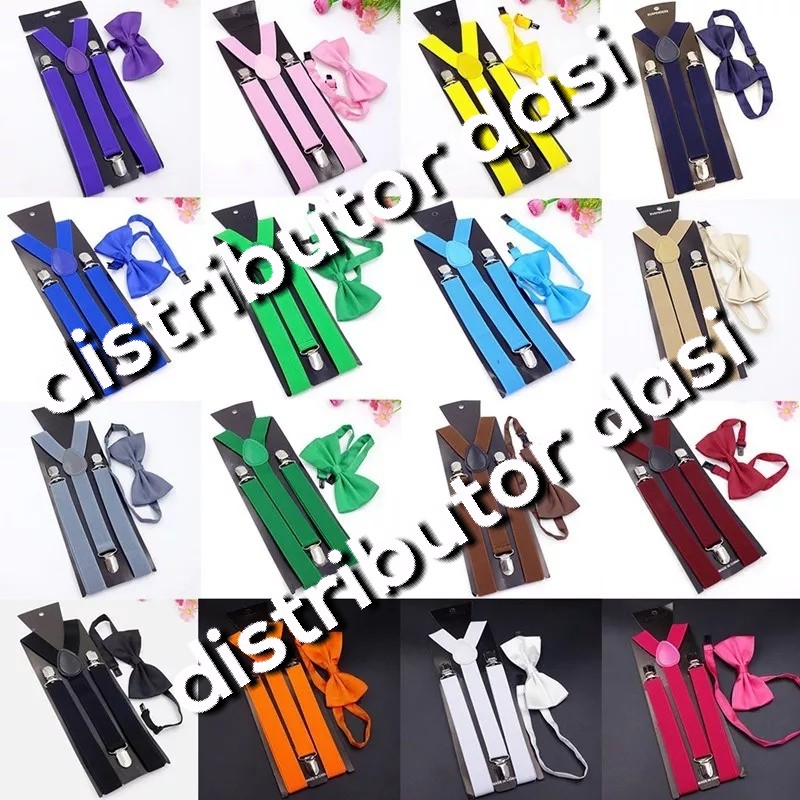 suspender hitam bretel capit 3 set dasi kupu kupu distributor dasi