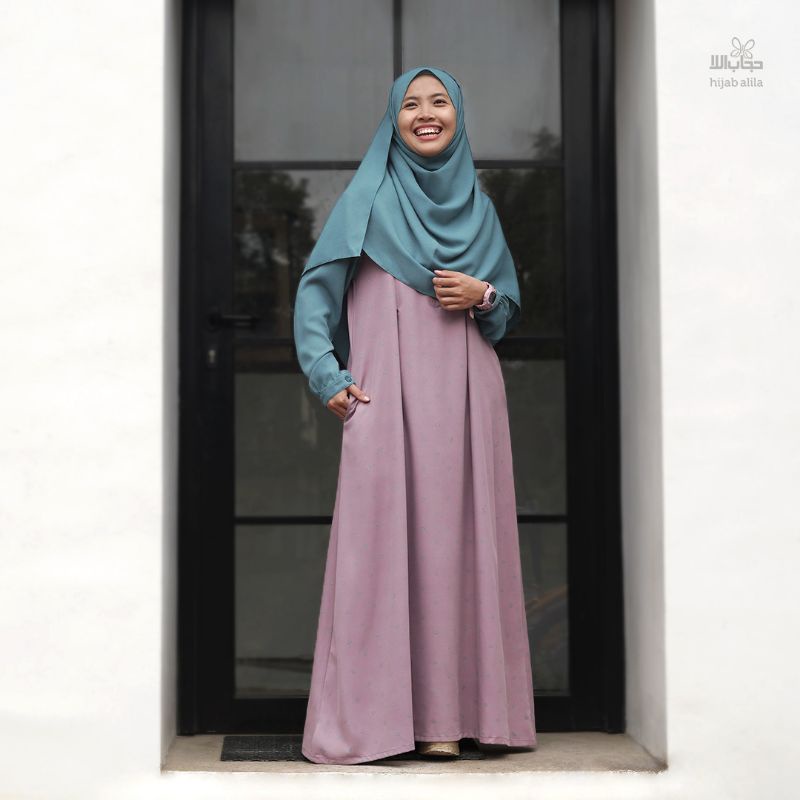 Gamis Dotly Poti By Hijab Alila Dress Motif Simpel Kekinian