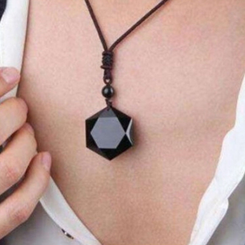 Hu Hu Hu Hu Hu Alat Bantu Pasang Kacamata♡ Kalung Rantai Dengan Liontin Hexagram Obsidian Imitasi Untuk Wanita