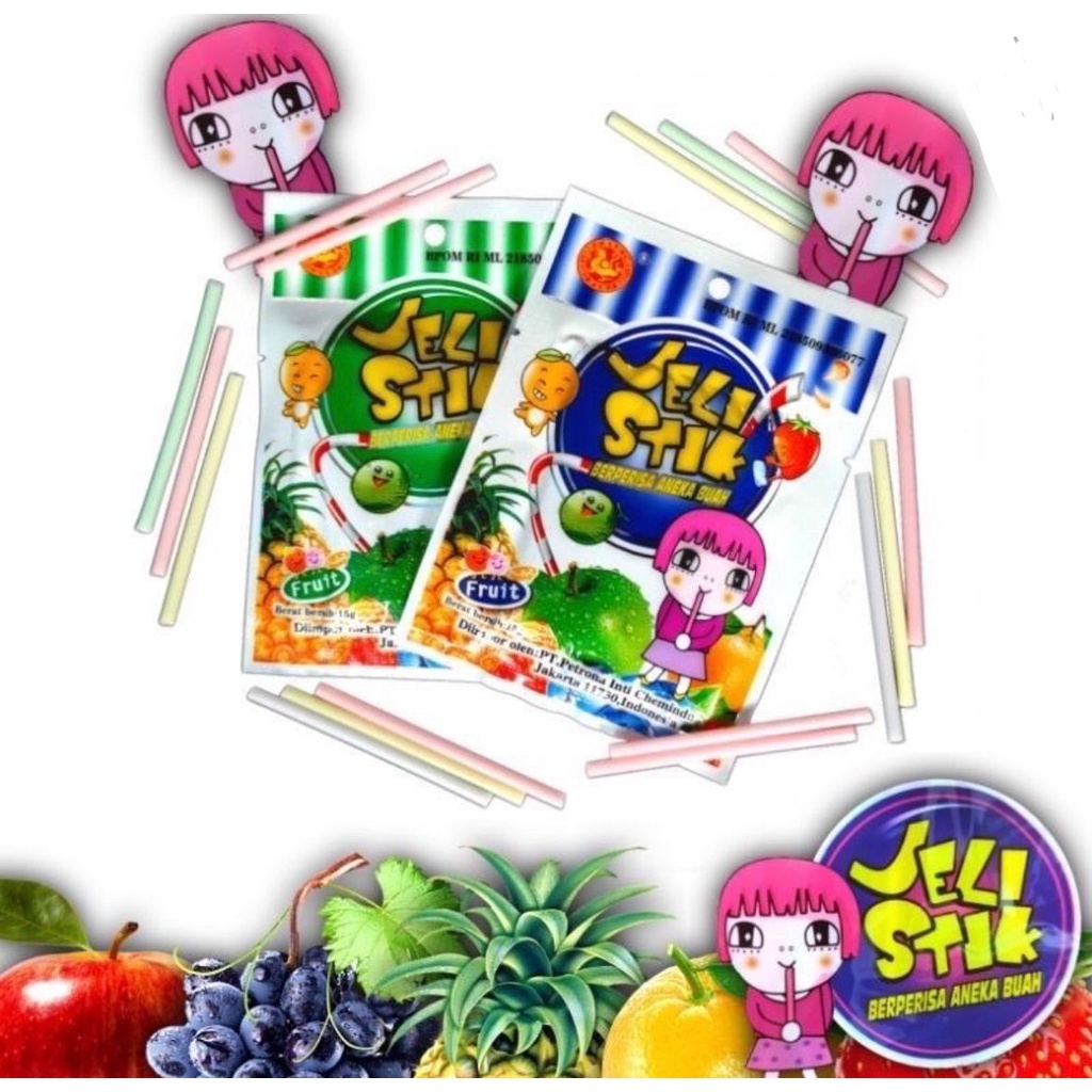 

Jeli stik PENDEK isi 50 sachets Sitrun aneka Rasa buah