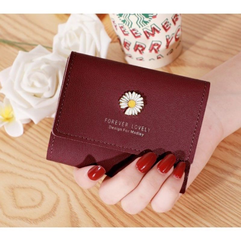 (COD)Dompet Lipat Wanita Kecil Motif Bunga Daisy Dompet Wanita Mini Fashion-Q27-Merah
