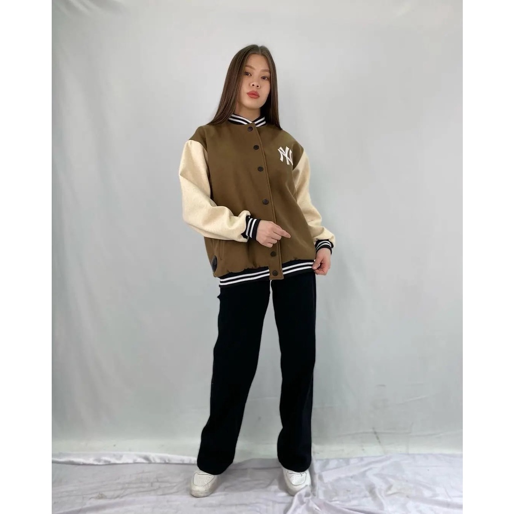 COD  NY Baseball Jaket Varsity Outerwear Jaket Matt Fleece Tebal OOTD Casual l Jacket Two Tone Colors