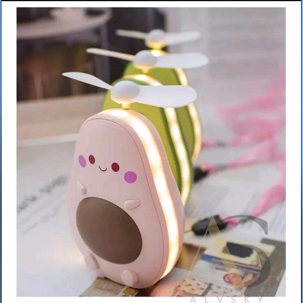 CERMIN LED RIAS MINI FAN KIPAS ANGIN MINI KARAKTER PORTABLE / KIPAS ANGIN KARAKTER AVOCADO / AVOCADO MINI FAN