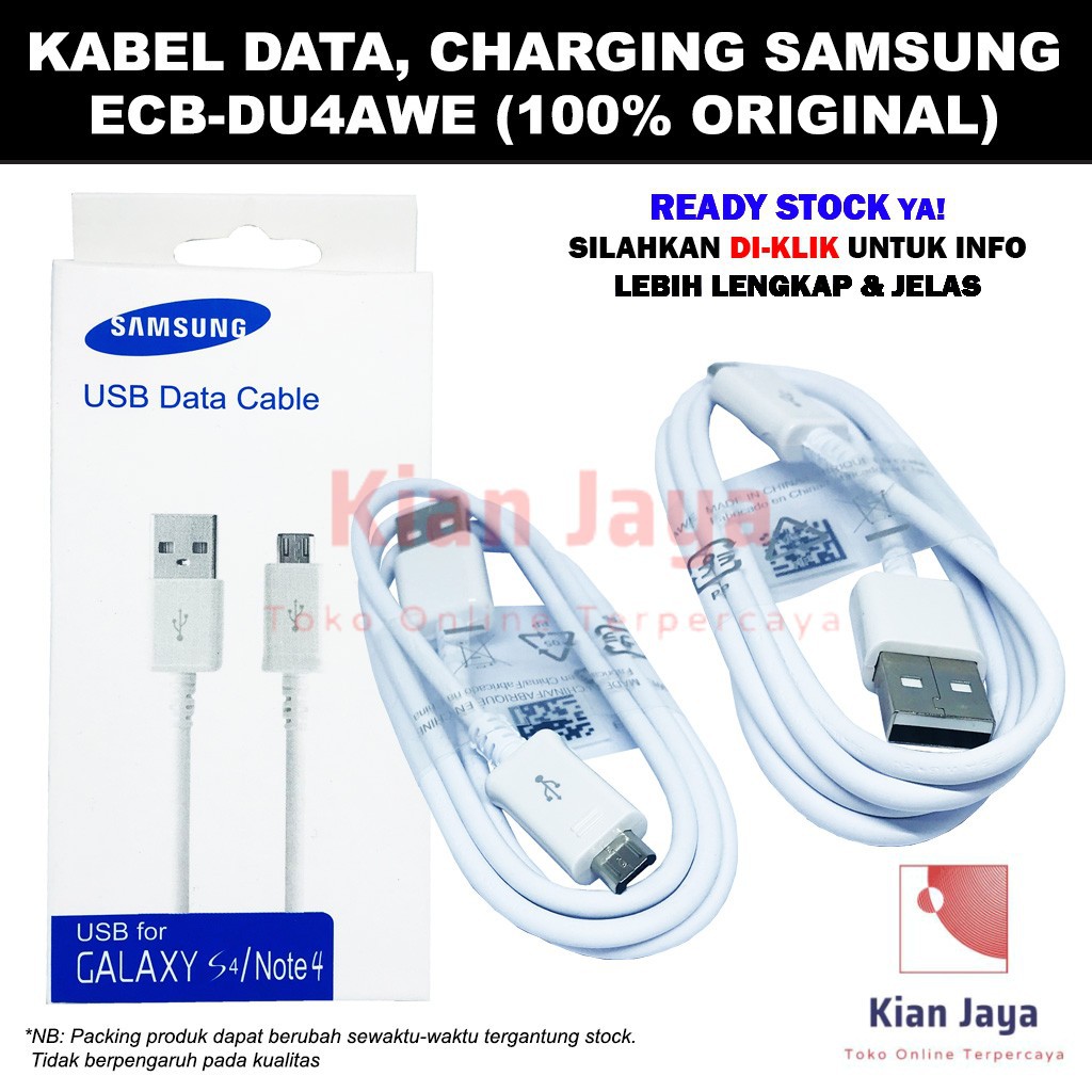 Kabel Charger &amp; Sync Data Hp Samsung Galaxy S4 J2 Prime J5 G530 Grandprime J3 Cable Charge Micro USB V8 ECB-DU4AWE Original 100%