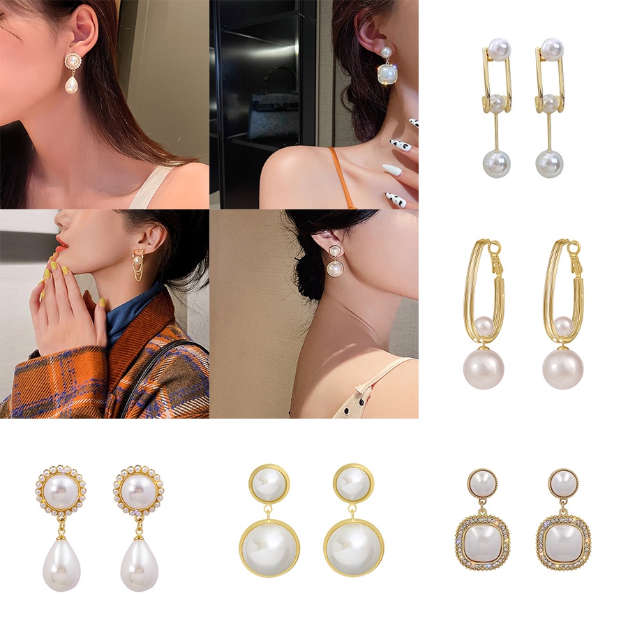 Anting Tusuk Gantung Desain Geometri 3 Layer Hias Mutiaraberlian Imitasi Gaya Korea Untuk Wanita