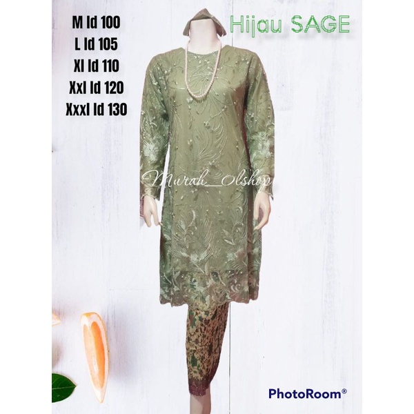 Fanstore Setelan Kebaya JUMBO LD 130 BIG SIZE &amp;Swaroski Tunik Bordir Mutiara