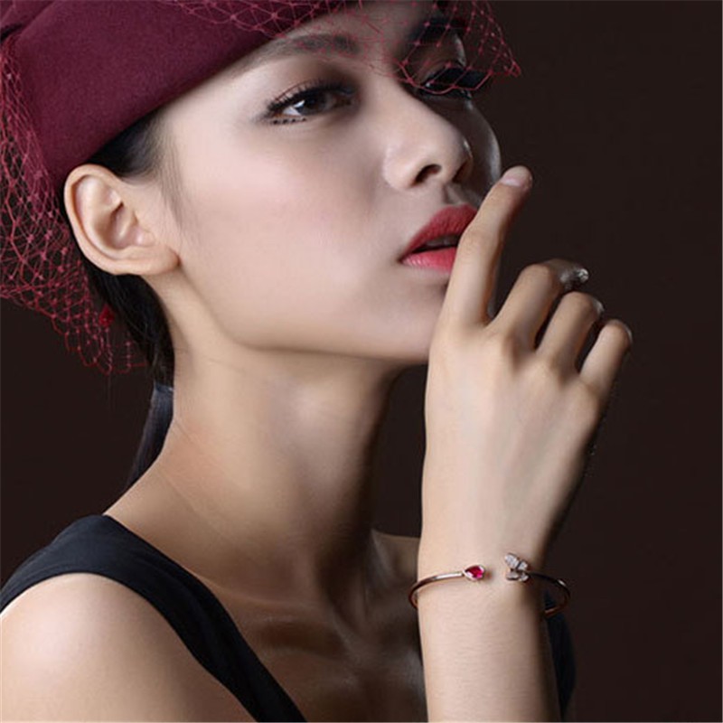 Korea fashion Style Butterfly Berlian Adjustable Gelang Ruby Aksesoris Perak