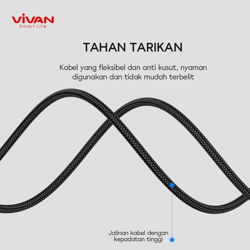 VIVAN VDC100 Kabel Type C 3A LED Light Quick Charge 1M - Garansi Resmi 1 Tahun ORIGINAL