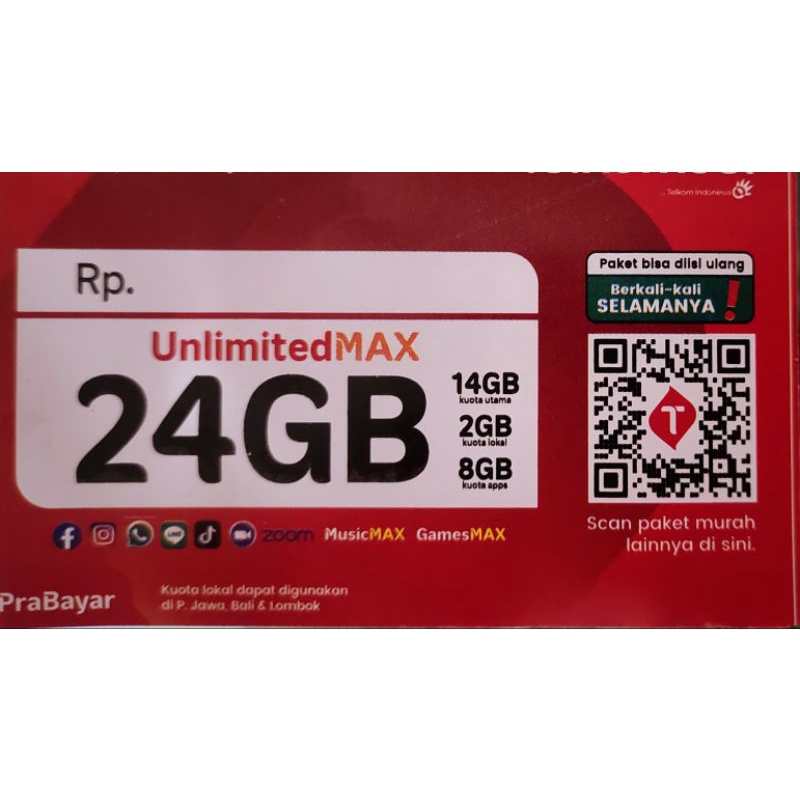 KARTU PERDANA 24 GB INTERNET MAX TELKOMSEL