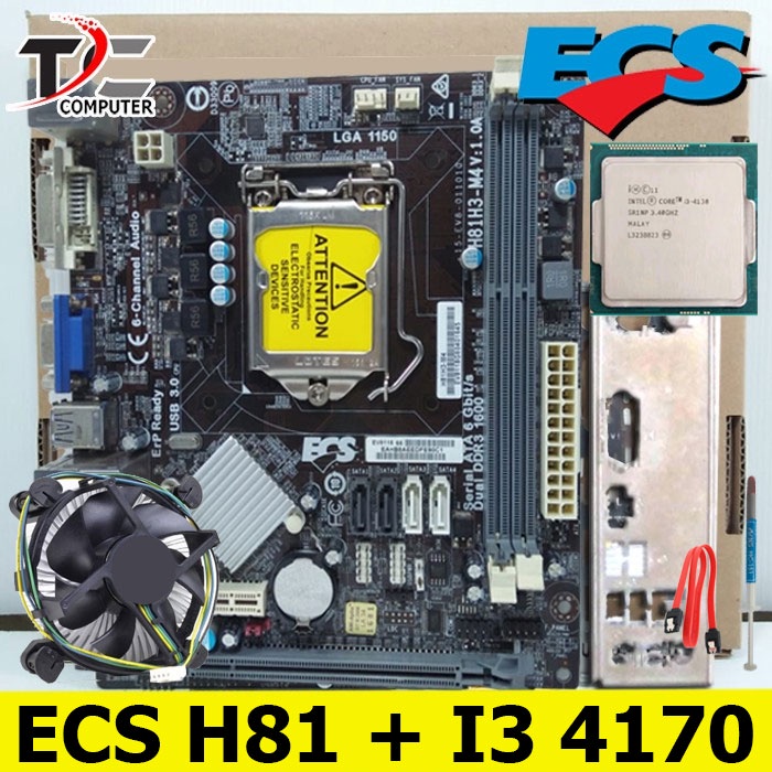 PAKET Motherboard LGA 1150 H81 ECS Plus Processor intel core i3 4170