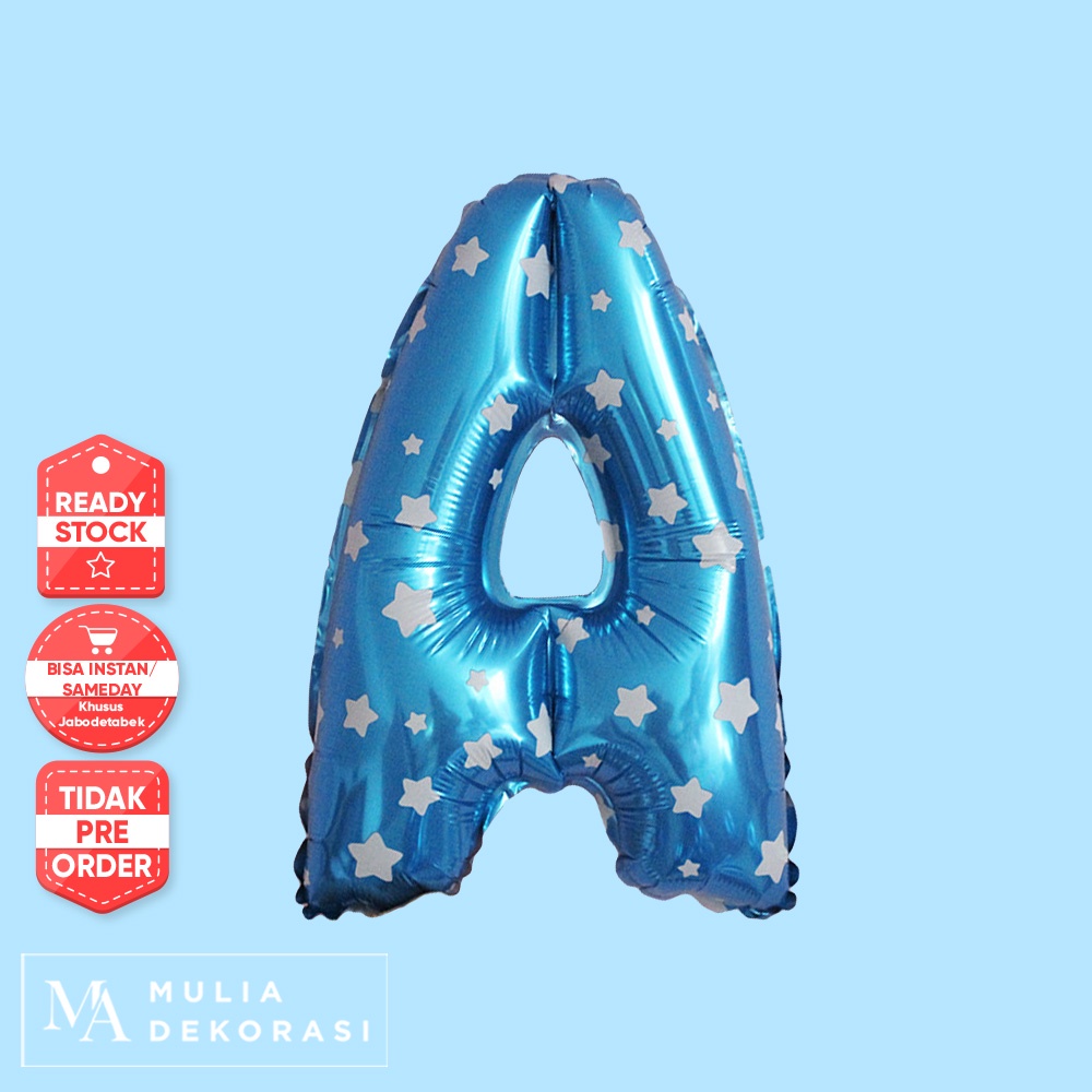 Balon Foil Huruf Pink Love Biru Bintang Alphabet Abjad Huruf Angka Lengkap A-Z Perhuruf Balon Foil