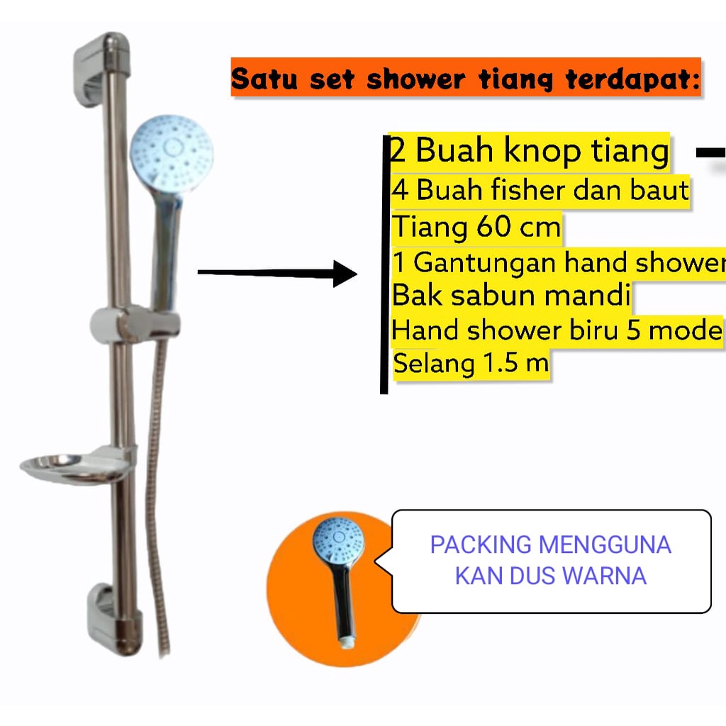 PROMO Shower Tiang Set Shower Mandi 5 Mode Terbaru Shower Tiang 60 Cm Stainless GRATIS Tempat Sabun