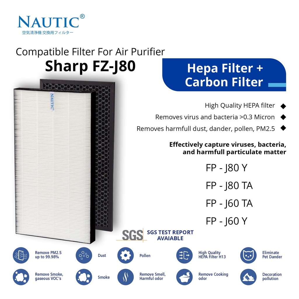 REPLACEMENT HEPA Filter untuk SHARP Air Purifier FP-J60 FP-J60Y FP-J80 FP-J80Y FP-J60TA FP-J80TA / FZ-J80HFE / FZ-J80DFE