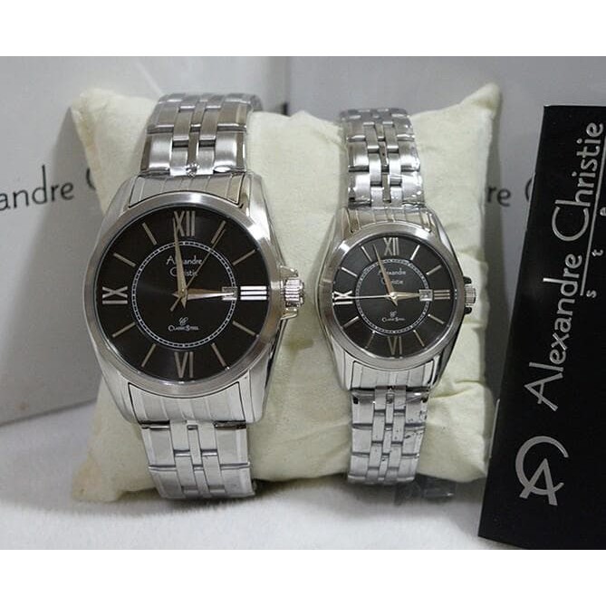 Jam Tangan Alexandre Christie Original AC 8427 COUPLE FULL SILVER HITAM