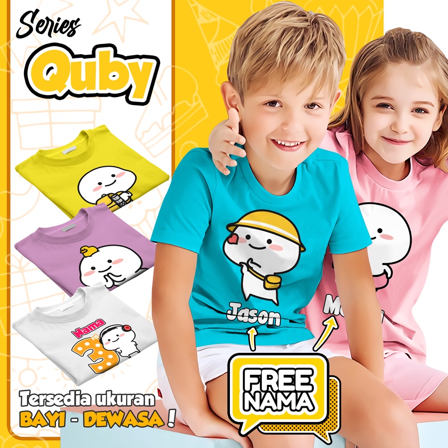 Baju Kaos ANAK DAN DEWASA QUBY / PENTOL COUPLE (FREE NAMA)