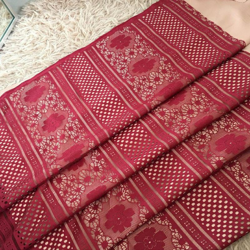 Bahan Kain Brokat Brukat Lace Royal Vintage Warna Merah Maroon