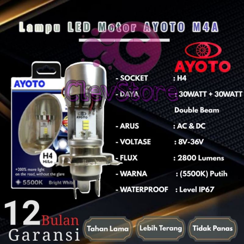 LAMPU LED AYOTO M4A H4 AC &amp; DC motor vixion dan mobil HI/LO