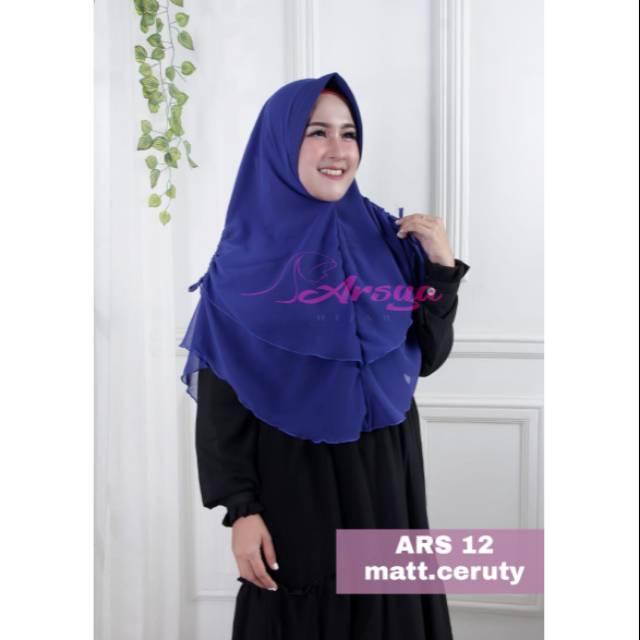 Ars 12 birel,hijab syari,jilbab ceruty 2layer,jilbab biru elektrik