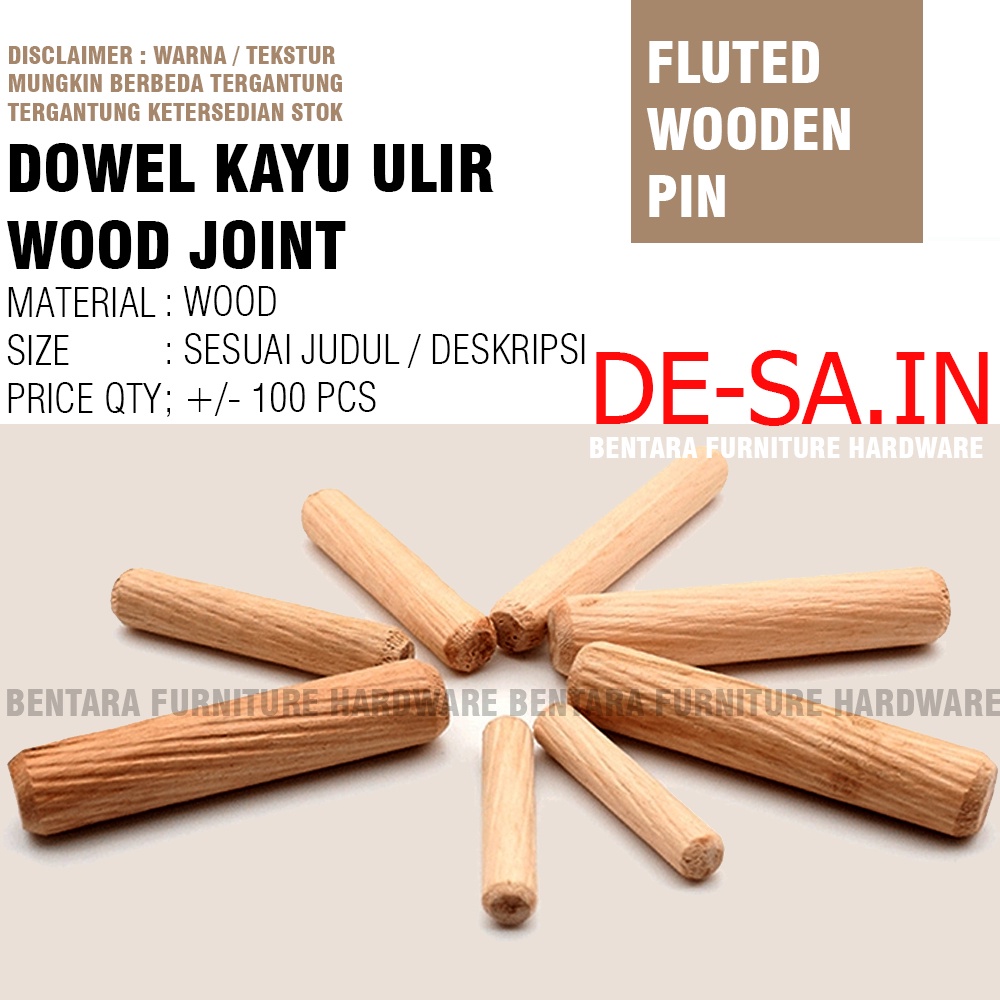 100 x Dowel Kayu 8 x 40MM (5/16&quot; x 1-1/2&quot;) Inchi Bulat - Flute Pin Stick Wood Pen Pasak Paku Ulir