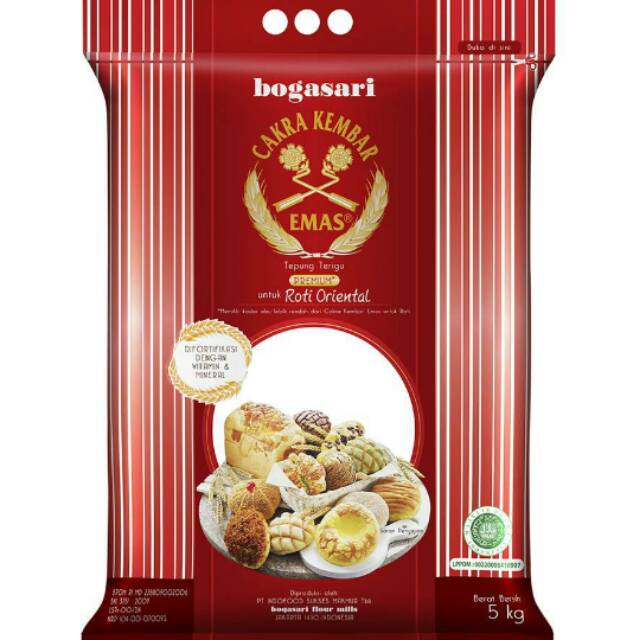 

Bogasari Tepung Terigu Premium Cakra Kembar Emas (Roti Oriental) 5Kg - E135