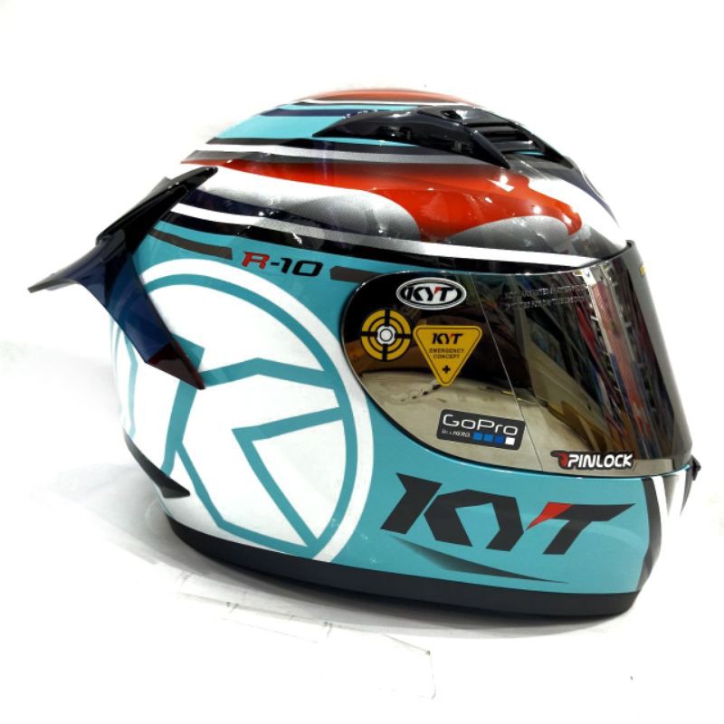 Helm Full Face KYT R10 Paket Ganteng Original Aqua Marine