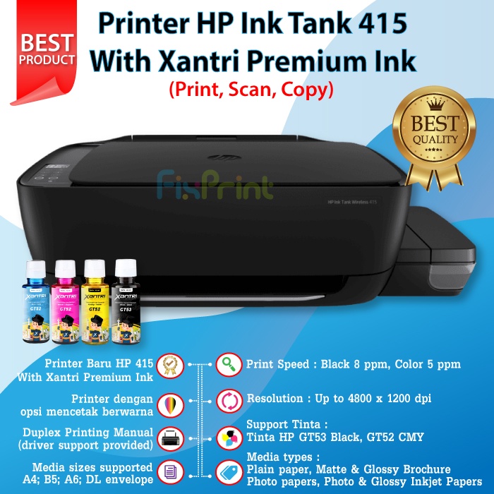 Printer Ink Tank HP 415 Print Scan Copy WiFi All-in-One Wireless With Tinta GT51 GT52 Support MAC OS