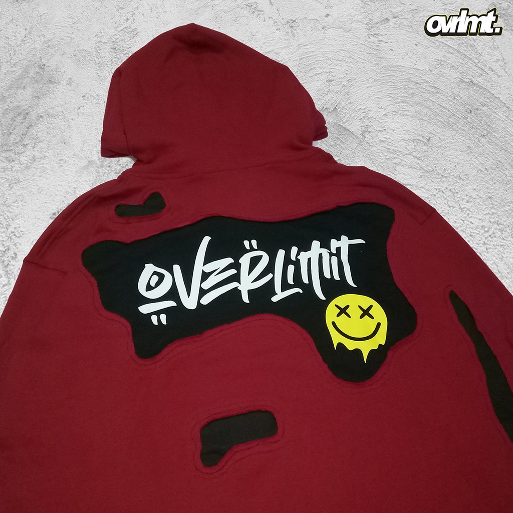 OVERLIMIT SMILE FIRE | CROP HOODIE OVERSIZE UNFINISHED | MAROON | STREETWEAR