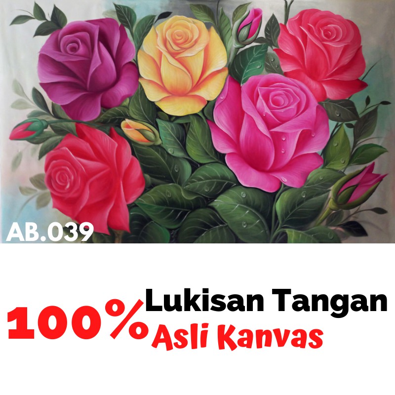 Lukisan Bunga Kanvas Dekorasi Ruang Tamu Pajangan Dinding Ukuran Besar