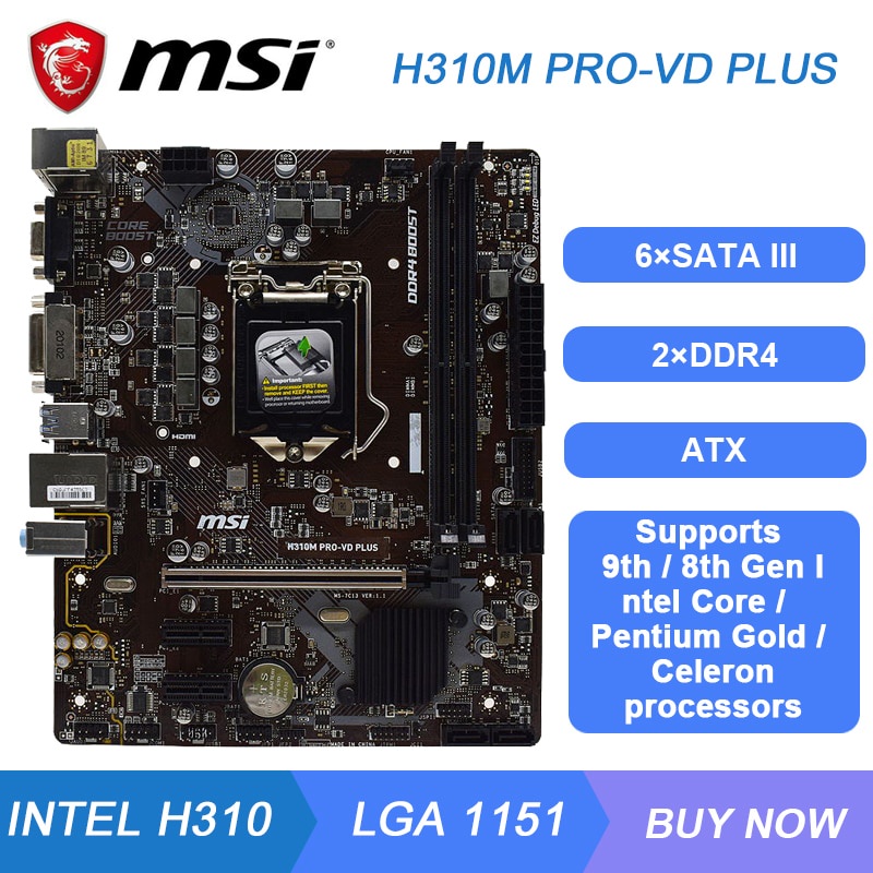 PREORDER LGA 1151 Motherboard MSI H310M PRO-VD PLUS Motherboard 1151 DDR4 Intel H310 32GB PCIe 3.0 U