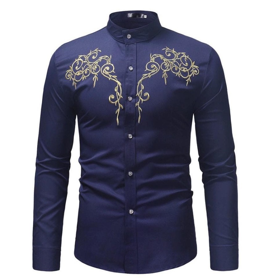 FMJ 41 Baju Kemeja Astur Dongker Biru Navy OT Pria Cowok Cowo Bahan Katun Stretch Kombi Bordir Batik