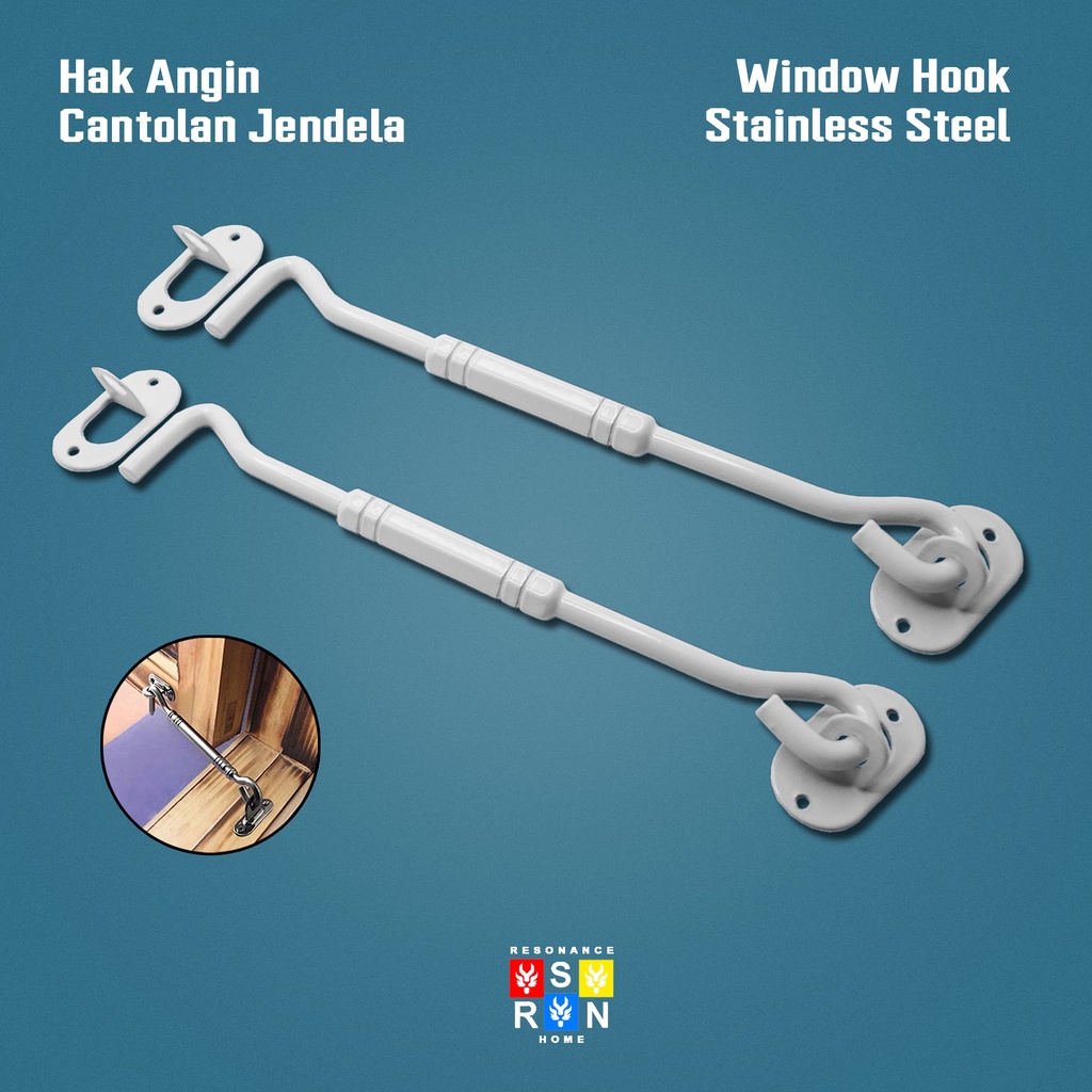 Hak Angin Segi Coating Putih / Cantolan Penahan Jendela 8 Inch / 20cm Window Hook Resonance Home