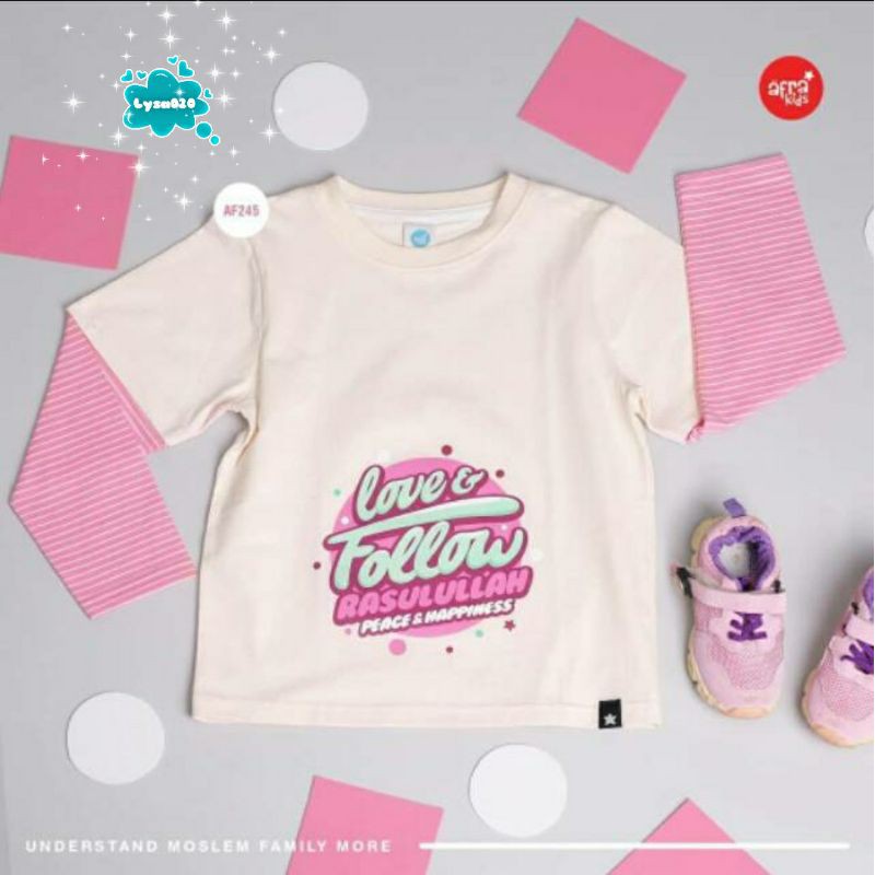 SALE Kaos Afrakids Lengan Panjang AF245 &quot;Love&amp;Follow Rasulullah Peace&amp;Happiness&quot;