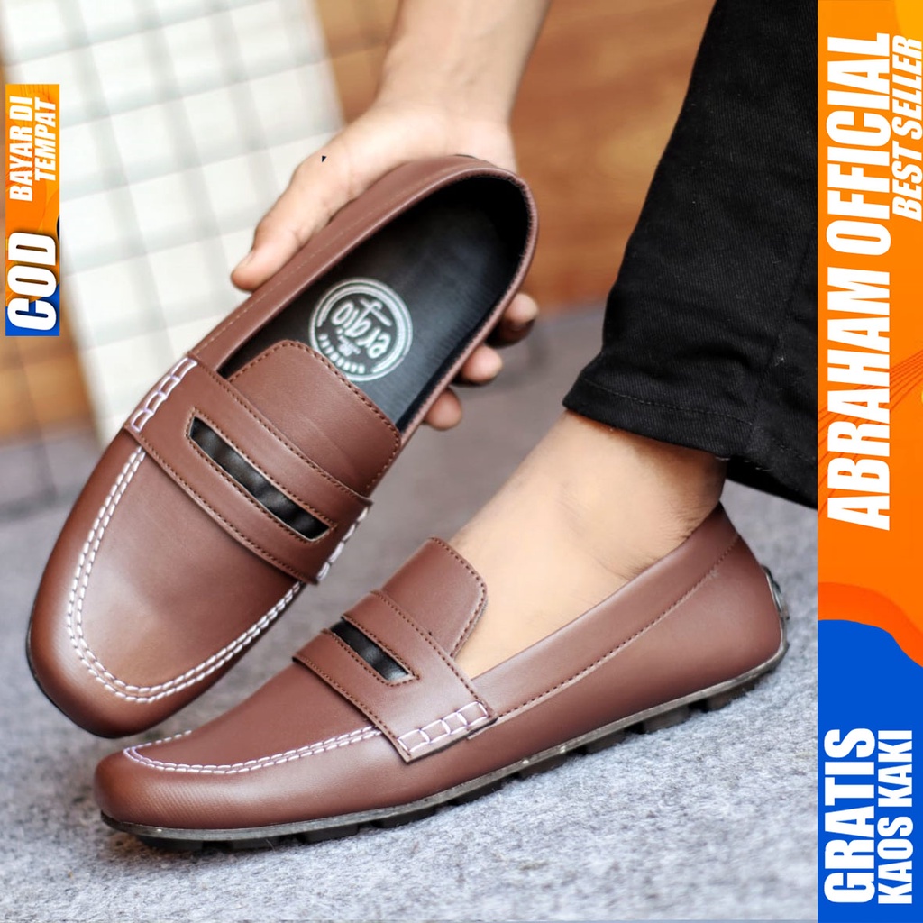 Sepatu Formal Pria Sepatu Casual Pria Kulit Sintetis Slop Sepatu Pantofel Kerja Kantor Kuliah Kondangan Sepatu Hitam Pria TYSO ABRAHAM