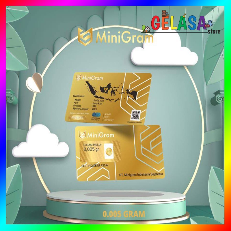 Gelasa Distributor Agen Resmi MINIGRAM Logam Mulia Emas Murni 24k Sertifikat Resmi 0.005 gram