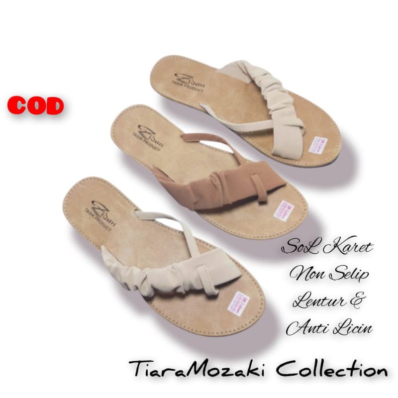 Sandal Teplek Wanita Jepit Kerut Flat Sol Karet Nonslip