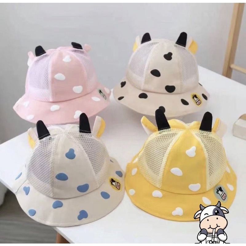 Topi Bucket Baby Balita Polkadot Sapi Import Premium