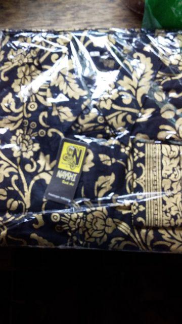 Nayshi Batik Hrb026 Baju Kemeja Batik Hem Sogan Prada Tulis Halus Original Bakung Gold Best Seller