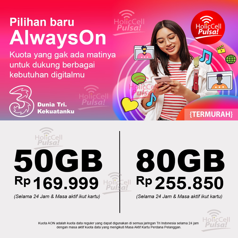 KUOTA TRI ALWAYS ON 50GB 80GB I WAJIB BACA DESKRIPSI PRODUK