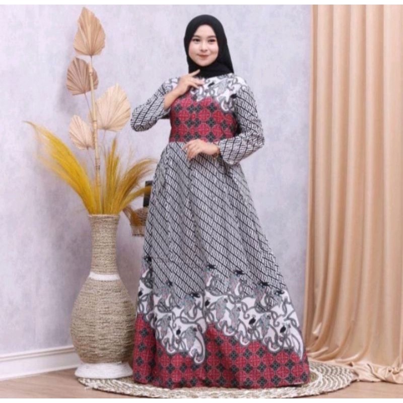 MS GAMIS BATIK FASHION SRIWEDARI MAXI BUMIL/BUSUI BUSANA MUSLIM TERMURAH SHOPEE-Morena